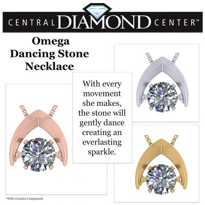 NANA Omega Dancing Stone Necklace Sterling Silver &amp; Pure Brilliance CZ with 0.8mm 22&quot; Adj Box Chain