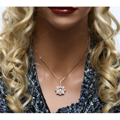 NANA Forever Love Dancing Stone Flower Pendant Necklace, Sterling Silver &amp; Pure Brilliance Zirconia