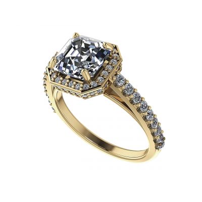 NANA Jewels Asscher Cut Halo Style Engagement Ring made with 7mm Pure Brilliance Zirconia Center