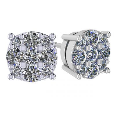 Diamond Stud Earrings 9stone Cluster 14kt Gold-Lab Created Diamonds-1 carat to 4 carat total weight look