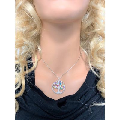 NANA Jewels Tree of Life Mother&#039;s Pendant 1-12 Stones with a 1mm 22&quot; Adj. Box Chain, in Sterling Silver, Solid 10K or 14K Gold