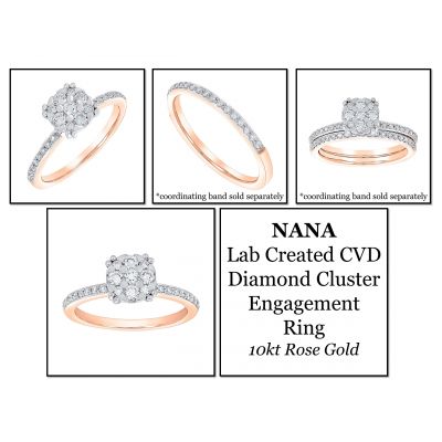 NANA Jewels Lab Created CVD Diamond Cluster Engagement Ring 10kt Gold