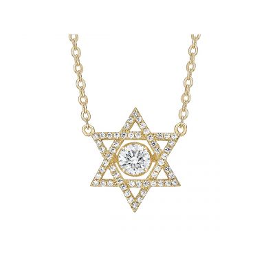 Star of David Dancing Stone Necklace Pendant in Sterling Silver made w/Swarovski Zirconia, Chain Attached