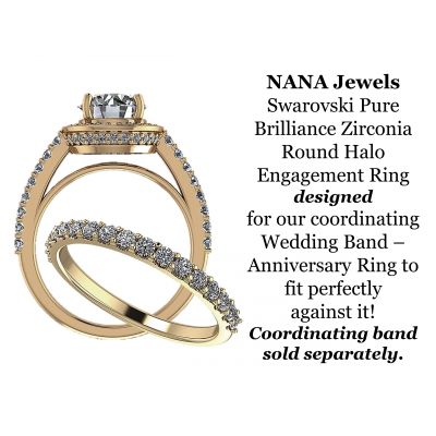 NANA Jewels Round Cut Halo Style Engagement Ring made with 8mm Pure Brilliance Zirconia Center