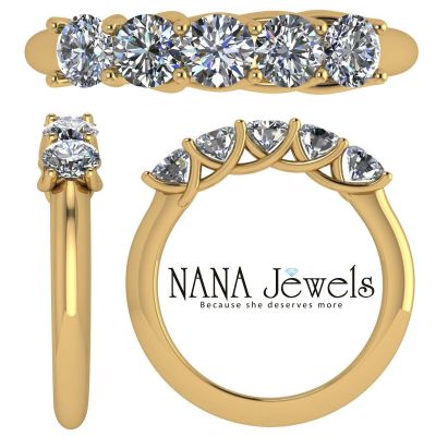 Lucita Anniversary Ring Simulated Diamond Zirconia Wedding Band 5 Stone 3.5mm Sterling Silver or 10K Gold