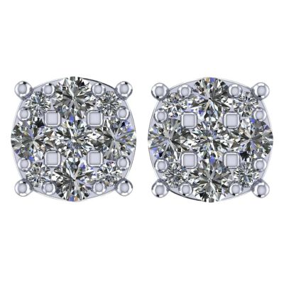 Diamond Stud Earrings 9stone Cluster 14kt Gold-Lab Created Diamonds-1 carat to 4 carat total weight look
