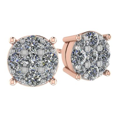 Diamond Stud Earrings 9stone Cluster 14kt Gold-Lab Created Diamonds-1 carat to 4 carat total weight look