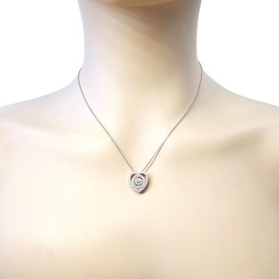 NANA Jewels Sterling Silver &amp; CZ Heart &amp; Circle Dancing Diamond Pendant with a 22&quot; Adjustable Box Chain