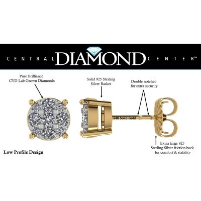 Diamond Stud Earrings 9stone Cluster 14kt Gold-Lab Created Diamonds-1 carat to 4 carat total weight look