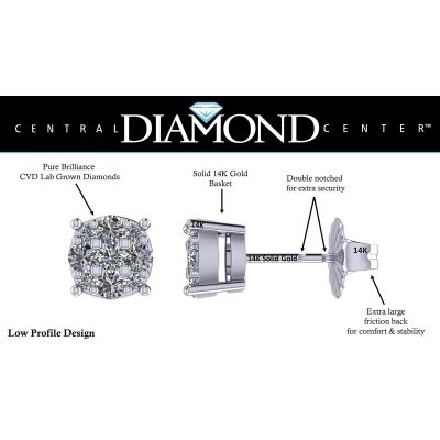 Diamond Stud Earrings 9stone Cluster 14kt Gold-Lab Created Diamonds-1 carat to 4 carat total weight look