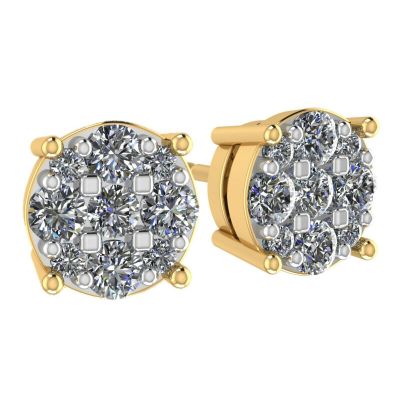Diamond Stud Earrings 9stone Cluster 14kt Gold-Lab Created Diamonds-1 carat to 4 carat total weight look