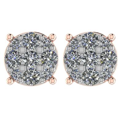 Diamond Stud Earrings 9stone Cluster 14kt Gold-Lab Created Diamonds-1 carat to 4 carat total weight look