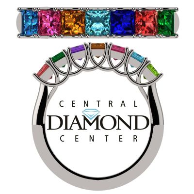 NANA Jewels Princess Cut Lucita Style 1 to 7 Birthstones - Mother&#039;s Birthstone Ring in Sterling Silver, Solid 10k or 14k Gold