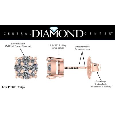 Diamond Stud Earrings 9stone Cluster 14kt Gold-Lab Created Diamonds-1 carat to 4 carat total weight look