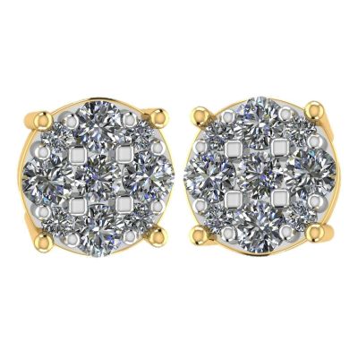 Diamond Stud Earrings 9stone Cluster 14kt Gold-Lab Created Diamonds-1 carat to 4 carat total weight look