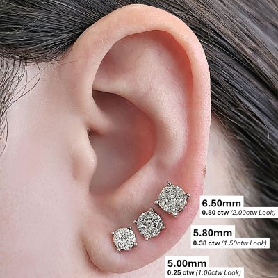 Diamond Stud Earrings 9stone Cluster 14kt Gold-Lab Created Diamonds-1 carat to 4 carat total weight look