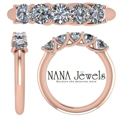 Lucita Anniversary Ring Simulated Diamond Zirconia Wedding Band 5 Stone 3.5mm Sterling Silver or 10K Gold