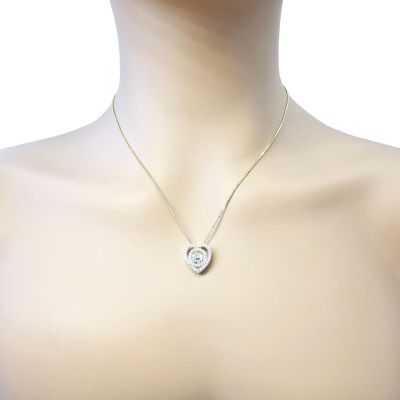 NANA Jewels Sterling Silver &amp; CZ Heart &amp; Circle Dancing Diamond Pendant with a 22&quot; Adjustable Box Chain