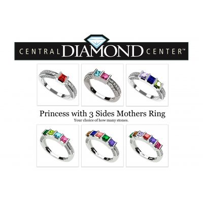 NANA Jewels Princess w/CZs on 3 sides Mother&#039;s Rings 1-6 Stone in Sterling Silver, 10k or 14k, White Yellow or Rose Gold