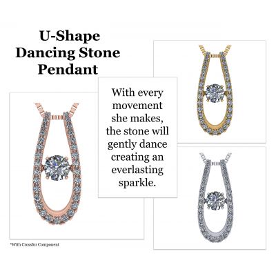 &quot;U&quot; Shape Dancing Stone Necklace Pendant in Sterling Silver made with Pure Brilliance Zirconia