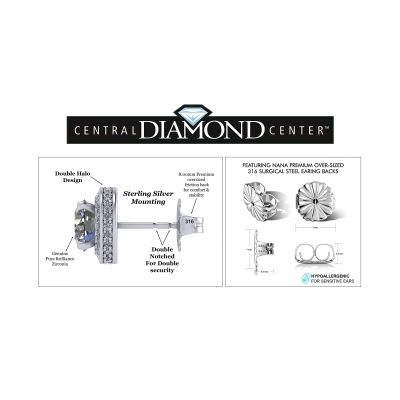 Customizable Halo Birthstone Stud Earrings, Solid 925 Sterling Silver w/Pure Brilliance Zirconia - Hypoallergenic