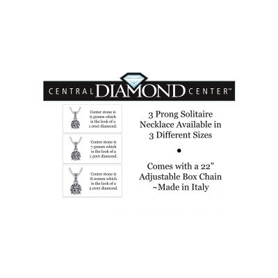 NANA Jewels 3 Prong Round Solitaire Diamond Necklace Simulate Diamond, Sterling Silver- Pure Brilliance Zirconia 6.5mm, 7.5mm or 8.0mm