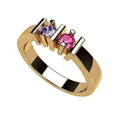 NANA Straight Bar Couples 2 Stone Ring w/Simulated Birthstones in Silver, 10K or 14K Gold
