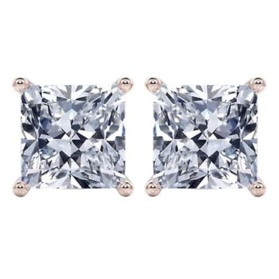 CVD Lab Grown Princess Diamond Studs Earrings(G-H Color VS-SI)14K Solid Gold sturdy mounting Free Returns
