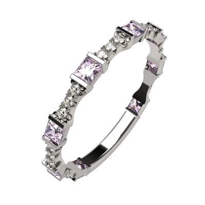 Central Diamond Center Sterling Silver Stackable Birthstone Ring Band w/Princess Cut Simulated Birthstones, Gold Plated