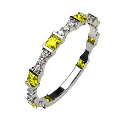 NANA  Sterling Silver Stackable Birthstone Ring Band w/Princess Cut Simulated Birthstones, Gold Plated
