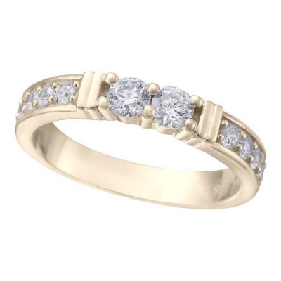 NANA Shared Prong w/Sides Couple 2 Stone Ring w/Simulated Birthstones in Silver, 10K or 14K Gold