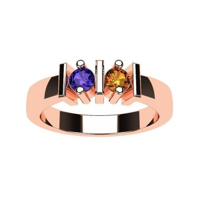 NANA Straight Bar Couples 2 Stone Ring w/Simulated Birthstones in Silver, 10K or 14K Gold