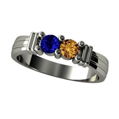Shared Prong Couples 2 Stone Ring w/Simulated Birthstones Sterling Silver, 10K or 14K Gold