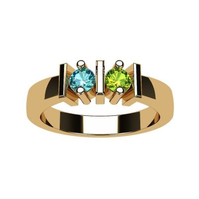 NANA Straight Bar Couples 2 Stone Ring w/Simulated Birthstones in Silver, 10K or 14K Gold