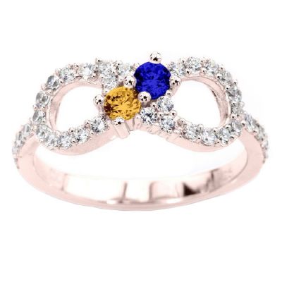 NANA Infinity Couples 2 Stone Ring w/Simulated Birthstones in Silver, 10K or 14K Solid Gold