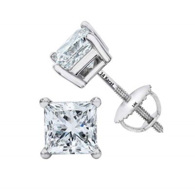 CVD Lab Grown Princess Diamond Studs Earrings(G-H Color VS-SI)14K Solid Gold sturdy mounting Free Returns