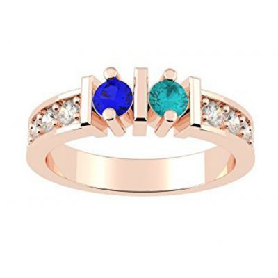 Straight Bar w/Sides Couples 2 Stone Ring w/Simulated Birthstones Silver, 10K or 14K Gold