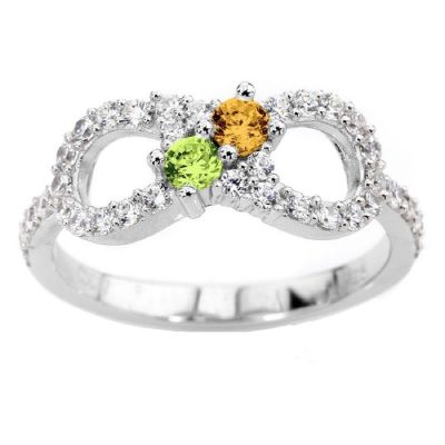 NANA Infinity Couples 2 Stone Ring w/Simulated Birthstones in Silver, 10K or 14K Solid Gold