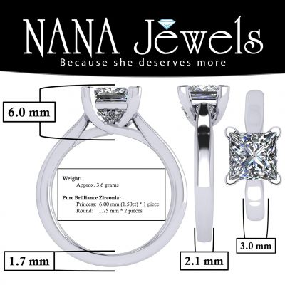 1.50-3.00ct Princess Solitaire Engagement Ring Lucita Wedding Ring Pure Brilliance Zirconia Sterling Silver