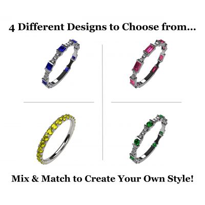 Central Diamond Center Sterling Silver Stackable Birthstone Ring Band w/ Round Cut Simulated Birthstones, Gold Plated