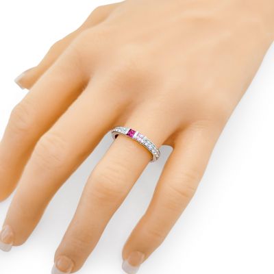 NANA Princess w/Side CZ Couples 2 Stone Ring w/Simulated Birthstones in Silver, 10K or 14K Gold