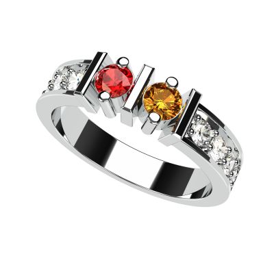 NANA Straight Bar w/Sides Couples 2 Stone Ring w/Simulated Birthstones Silver, 10K or 14K Gold