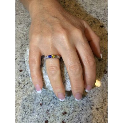 NANA Straight Bar w/Sides Couples 2 Stone Ring w/Simulated Birthstones Silver, 10K or 14K Gold