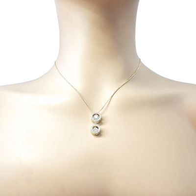 Round Double Halo Dancing Stone Necklace w/Pure Brilliance Zirconia in Gold Plated Sterling Silver