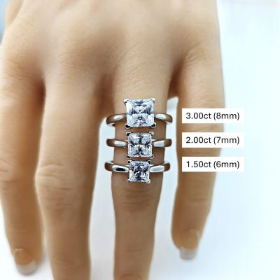 1.50-3.00ct Princess Solitaire Engagement Ring Lucita Wedding Ring Pure Brilliance Zirconia Sterling Silver