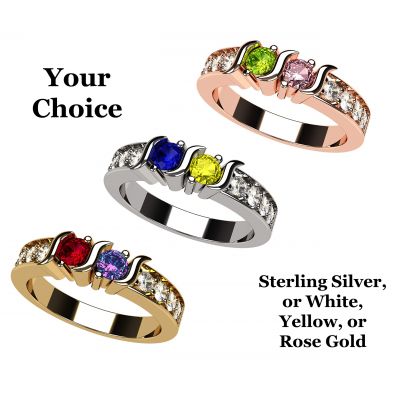 NANA Jewels S-Bar w/Sides Couple&#039;s Ring with Simulated Birthstones in Sterling Silver, 10K or 14K Solid GOLD