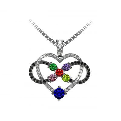 NANA Jewels Infinity Love Mother &amp; Child Necklace w/ 1-5 Simulated Birthstones in Silver, 10K, or 14K Gold (B)