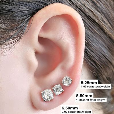 14K Solid Gold Post &amp; Sterling Silver 4 Prong Pure Brilliance Zirconia CZ Stud Earrings 1.00ctw - 8.00ctw