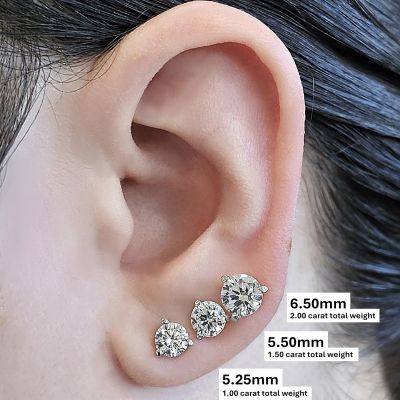 NANA Jewels Sterling Silver Round Martini style 3 Prongs Pure Brilliance Zirconia Stud Earrings with a solid 14k gold post (1.50ctw-4.00ctw)