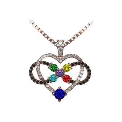 NANA Jewels Infinity Love Mother &amp; Child Necklace w/ 1-5 Simulated Birthstones in Silver, 10K, or 14K Gold (B)